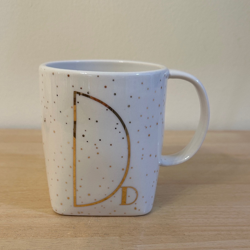 Anthropologie “D” Initial White Mug with Gold Accents